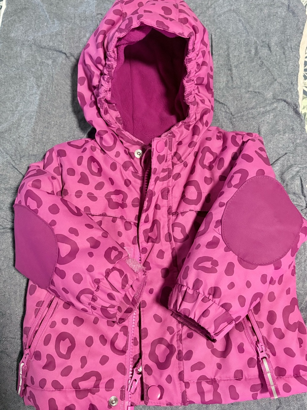 Cat & Jack Pink Leopard-Print Hooded Puffer Jacket